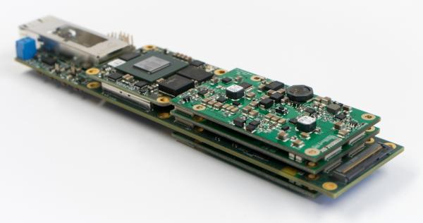 Stack of PCBs composing the LightProbe (a hand-held ultrasound probe)