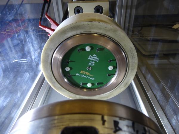 Circuit board inserted in the mechanical fixture before the high voltage experiment takes place.